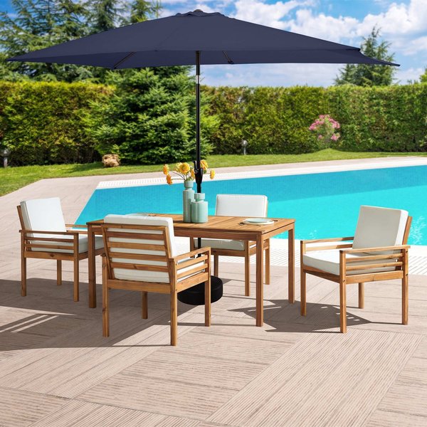 Alaterre Furniture 6 Piece Set, Okemo Table with 4 Chairs, 10-Foot Rectangular Umbrella Navy ANOK01RE12S4